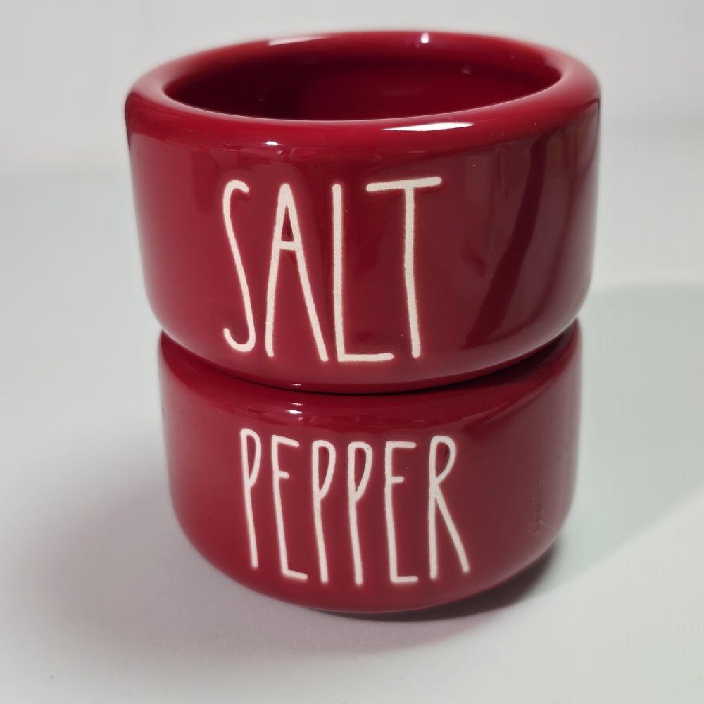 Rae Dunn by Magenta RED WHITE SALT & PEPPER Stackable Ceramic NO‎ LID